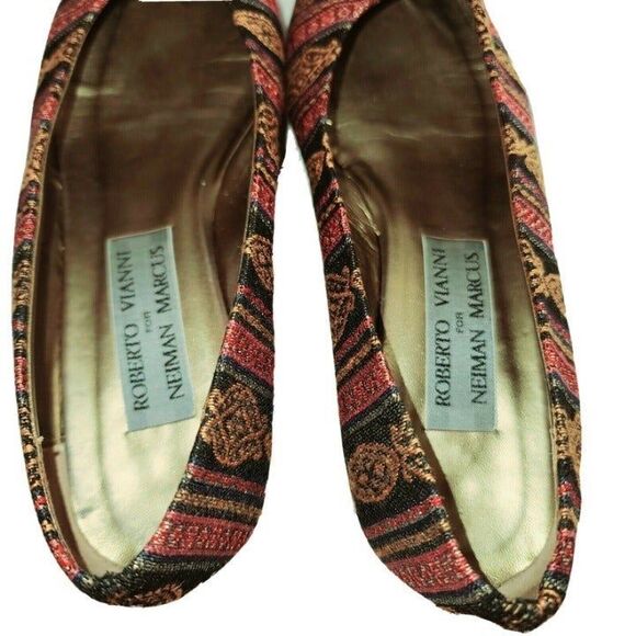 Neiman Marcus Roberto Vianni Sz 8.5 Woven Mexican Blanket Pattern Low Heel - Picture 8 of 11